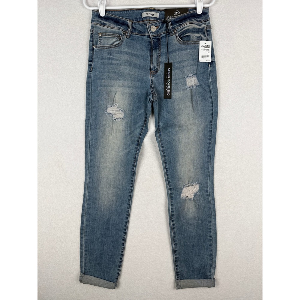 NEW Charlotte Russe Refuge Skinny Boyfriend Distressed Denim Jeans Womens 6